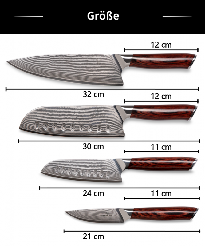 Set 4A (Chef Knife XL + Santoku Knife XL + Santoku Knife L + Paring Knife S) - Wolfblood RED
